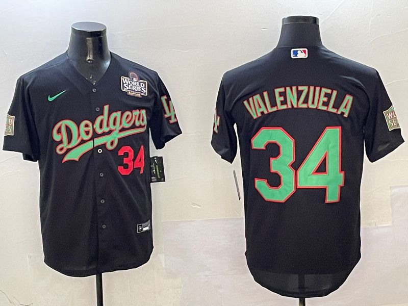 Men Los Angeles Dodgers #34 Valenzuela Black green Fashion 2025 Nike MLB Jersey style 5